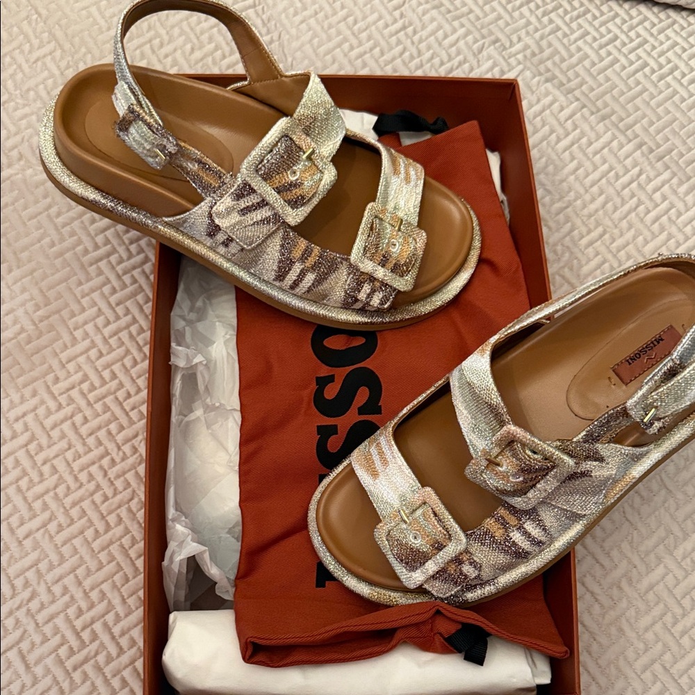 MISSONI Metallic and Tan Buckle Sandals